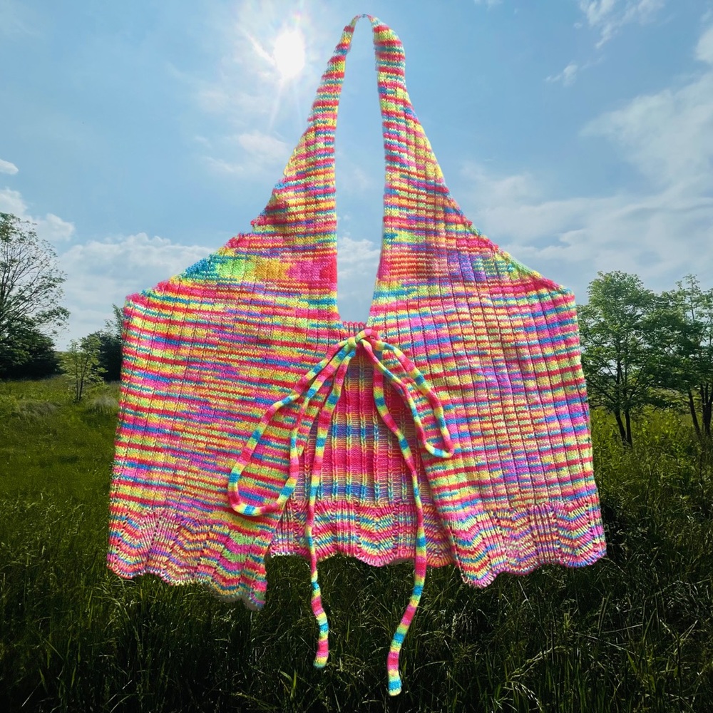 medium multicolor crochet halter top